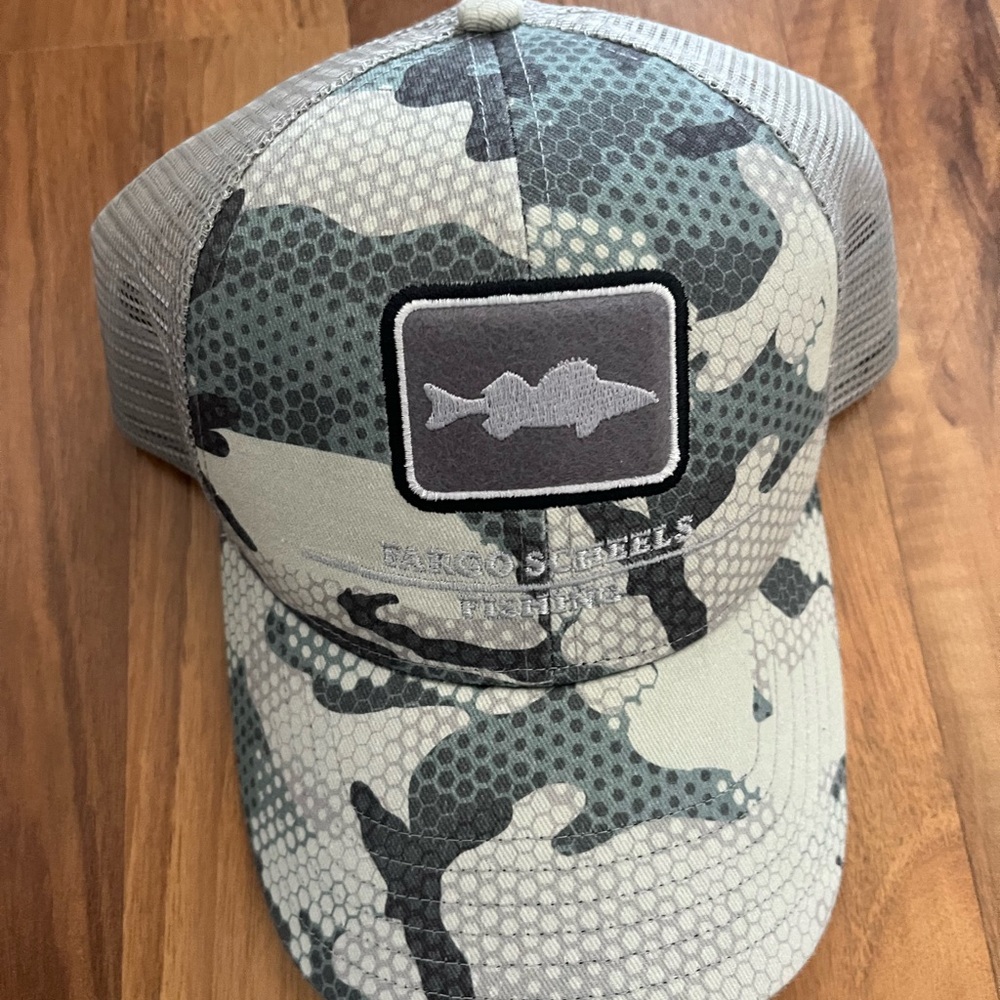Simms Walleye Camo Trucker Hat - Green/Grey